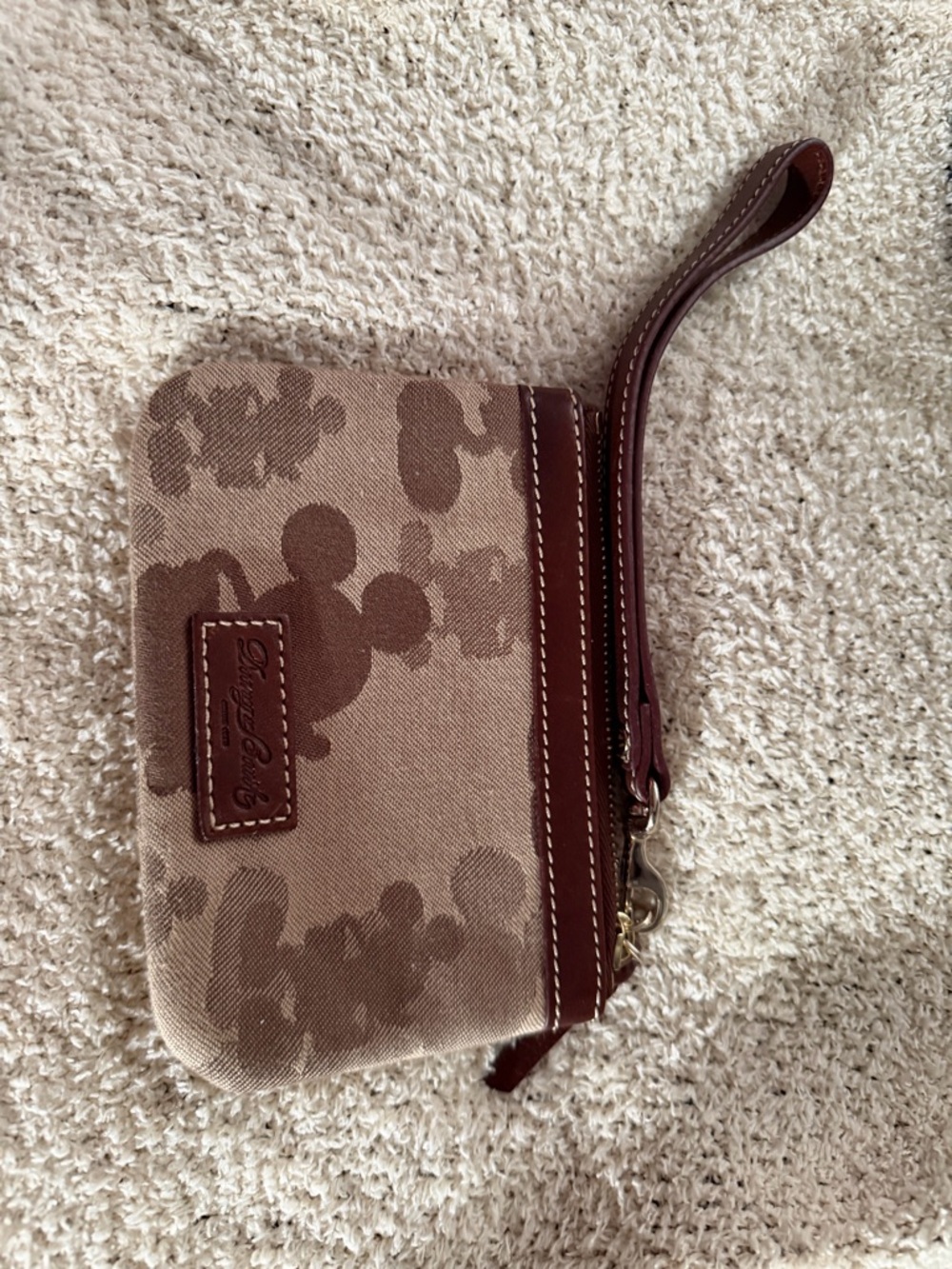 Dooney & Bourke Brown Canvas Mickey Wristlet with Leather Trim